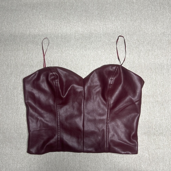 Dark Burgundy Faux Leather Crop Top - Picture 1 of 2